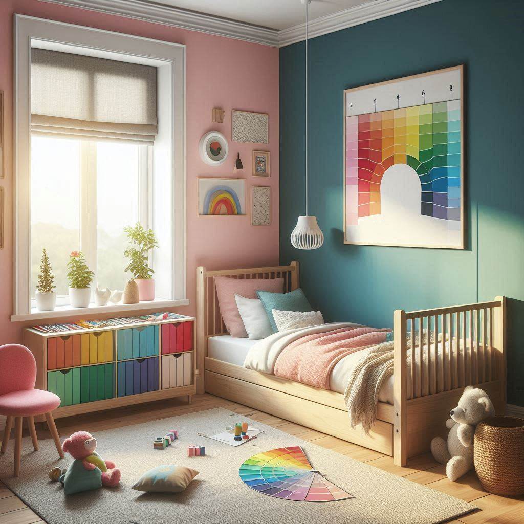 Modern kidsroom interior design while give attention to the color wheel