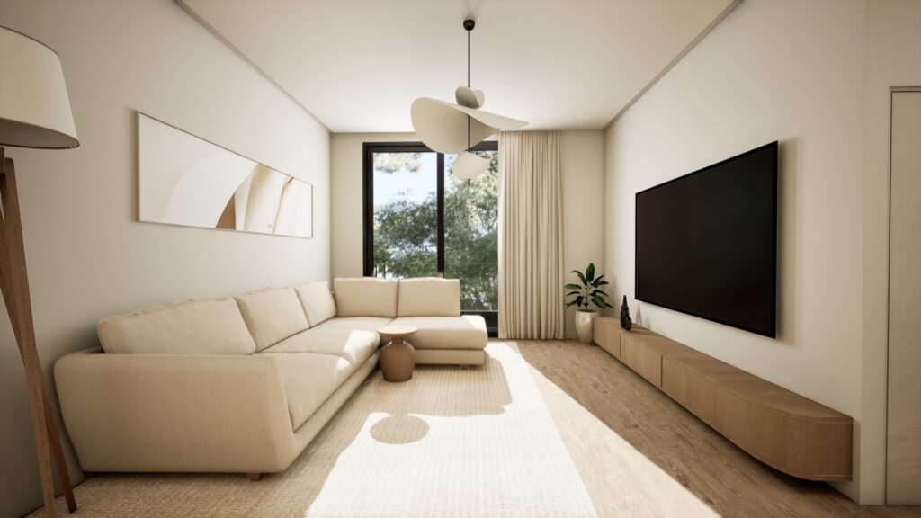 a modern interior designer with cream accent for livingroom design